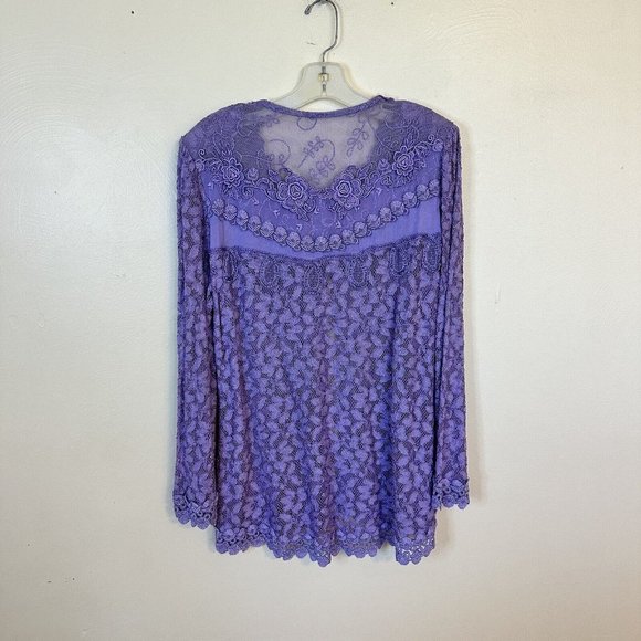 Vintage Womens Purple Lavender Long Sleeve Button Up Shirt Top Medium Lace - Picture 7 of 13